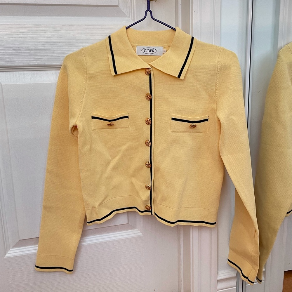 CIDER yellow cardigan with gold buttons size M